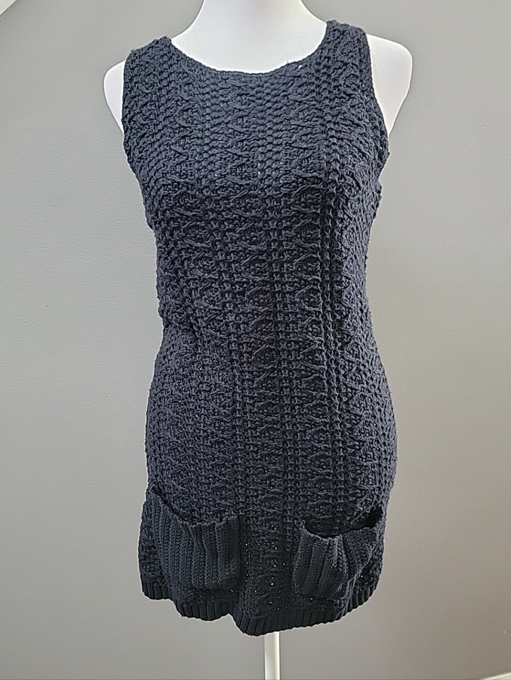 Anthropologie Far Away From Close Blue Crochet Knit Mini Sweater Tunic Dress S - Picture 2 of 6